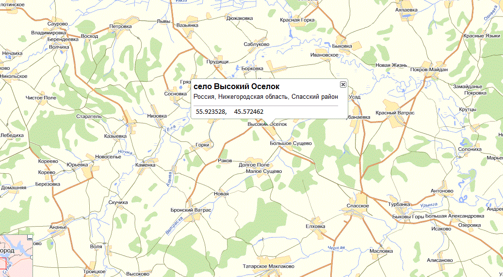 Карта спасского района нижегородской области с населенными пунктами
